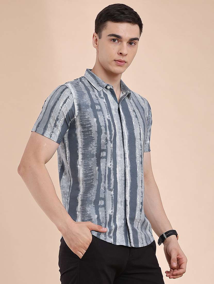men printed short sleeve slim fit casual shirt - 22468304 -  Standard Image - 3