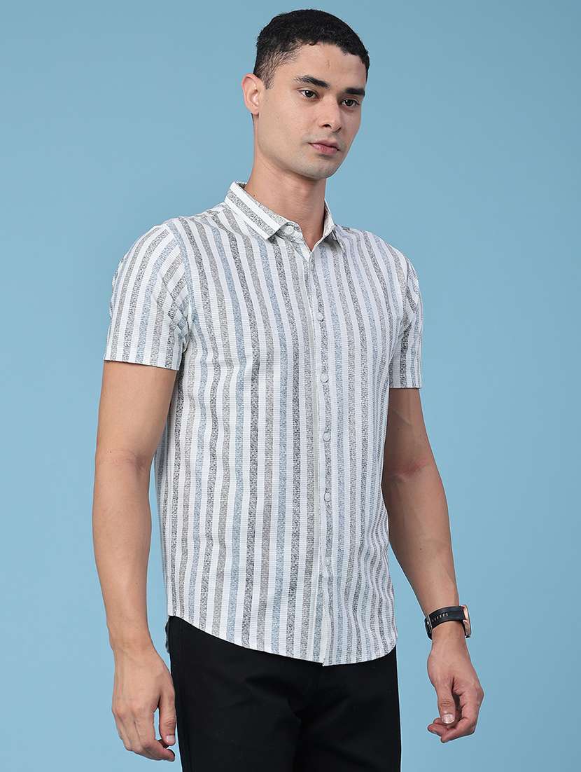 men striped short sleeve slim fit casual shirt - 22468307 -  Standard Image - 3