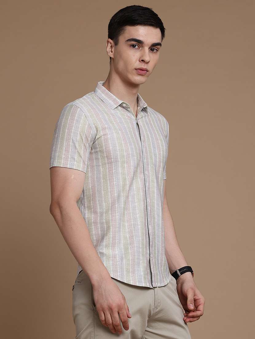 men striped short sleeve slim fit casual shirt - 22468309 -  Standard Image - 3