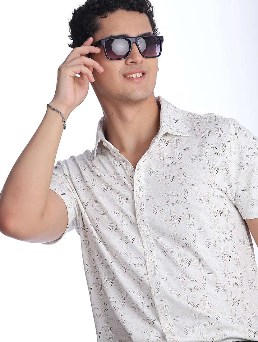 men printed short sleeve regular fit casual shirt