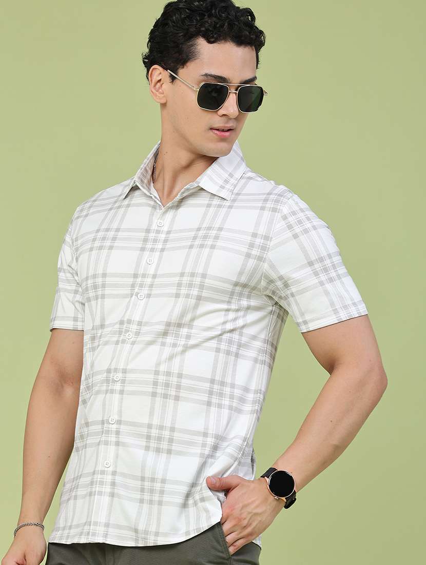 men checkered short sleeve regular fit casual shirt