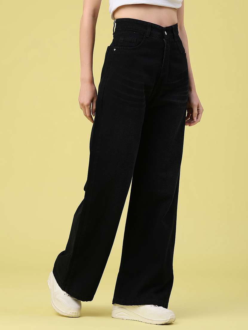 women solid high rise wide leg jeans - 22468337 -  Standard Image - 3