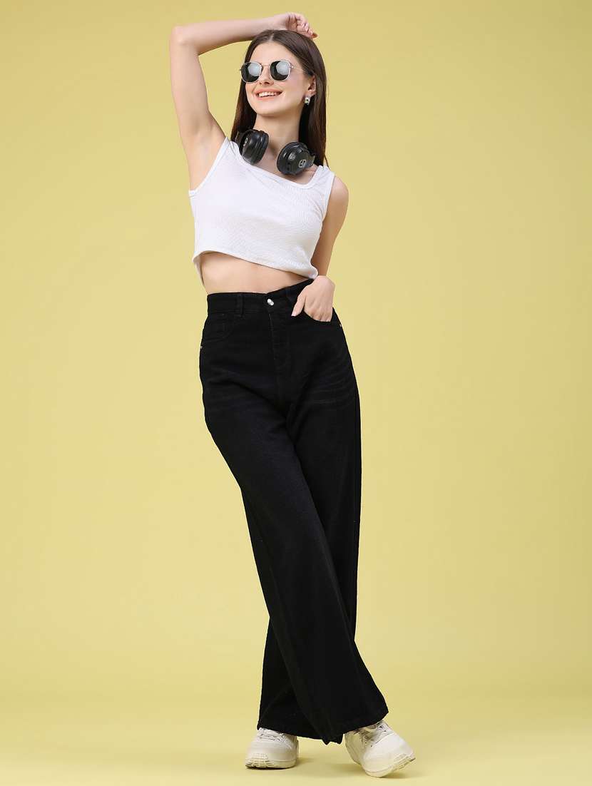 women solid high rise wide leg jeans - 22468337 -  Standard Image - 5