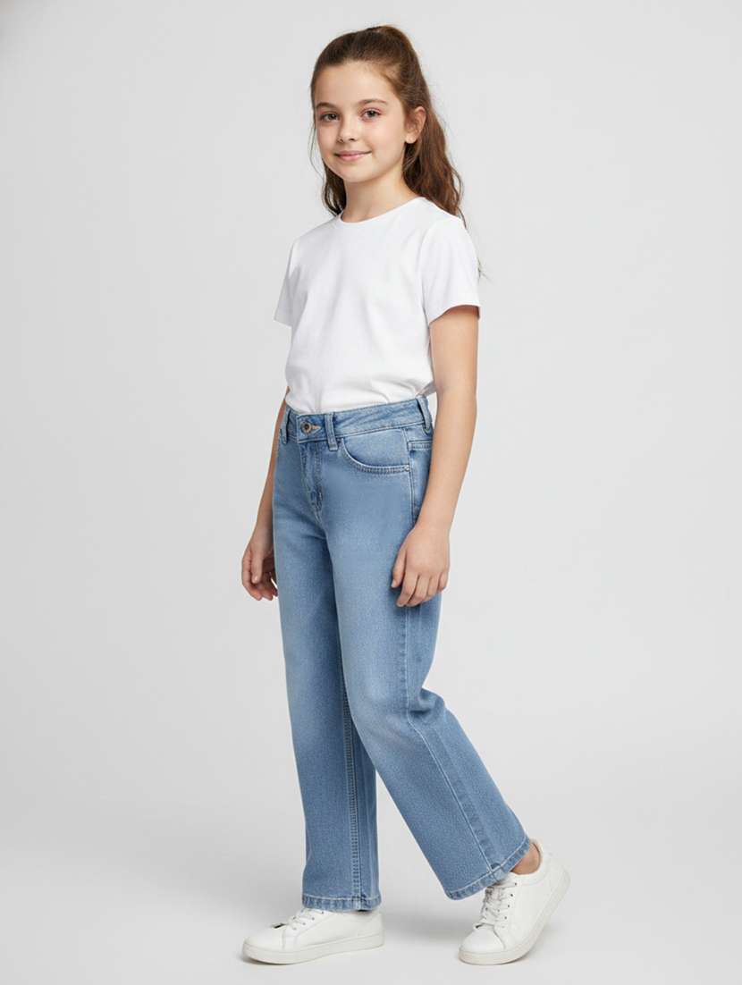 girls washed mid rise straight fit jeans