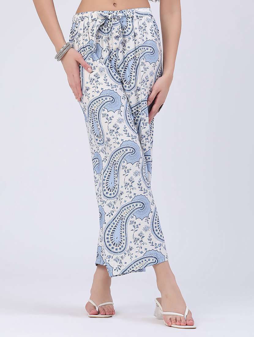 women printed mid rise wide leg trouser - 22468443 -  Standard Image - 3