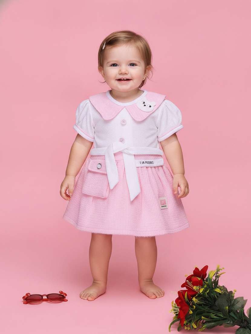 girls colourblocked short sleeves frock with bloomer