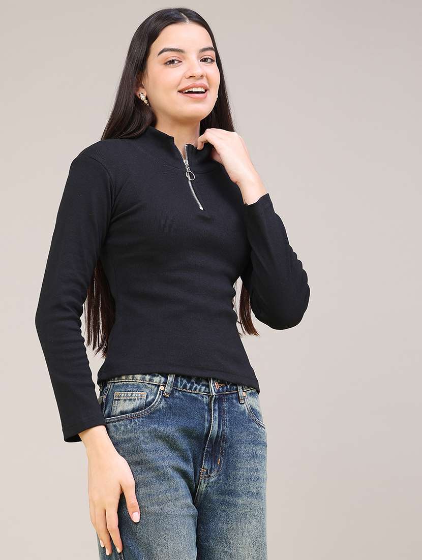 wome solid long sleeves regular top - 22468532 -  Standard Image - 3