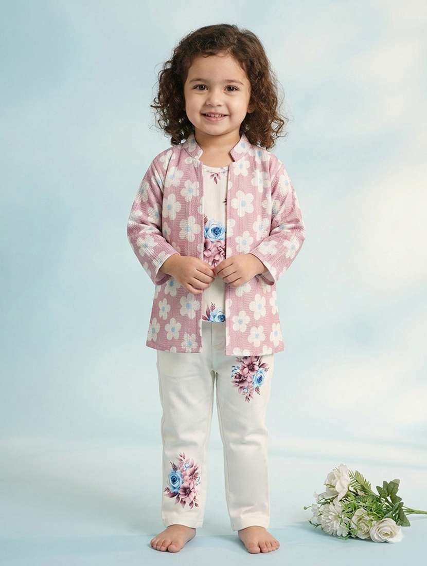 girls floral printed long sleeves top and trouser set