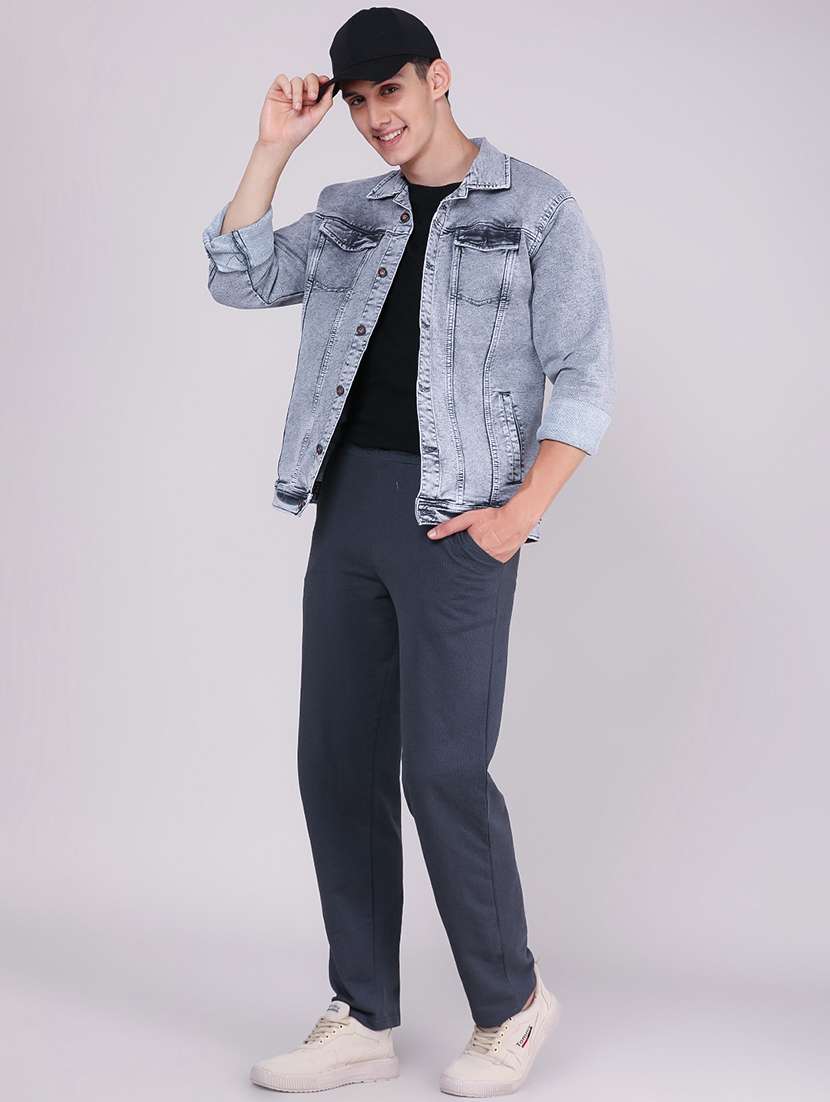 men washed long sleeve denim jacket