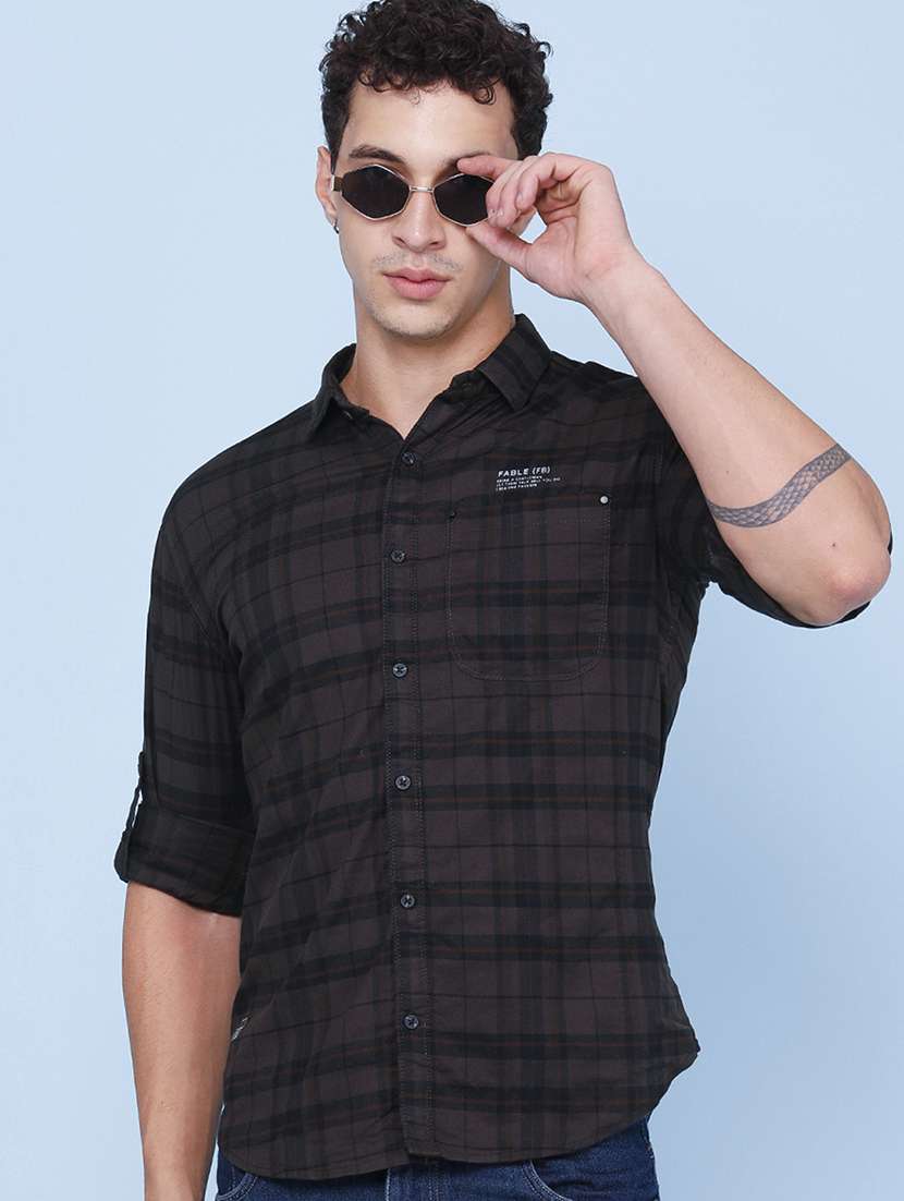 men printed collared regular shirt