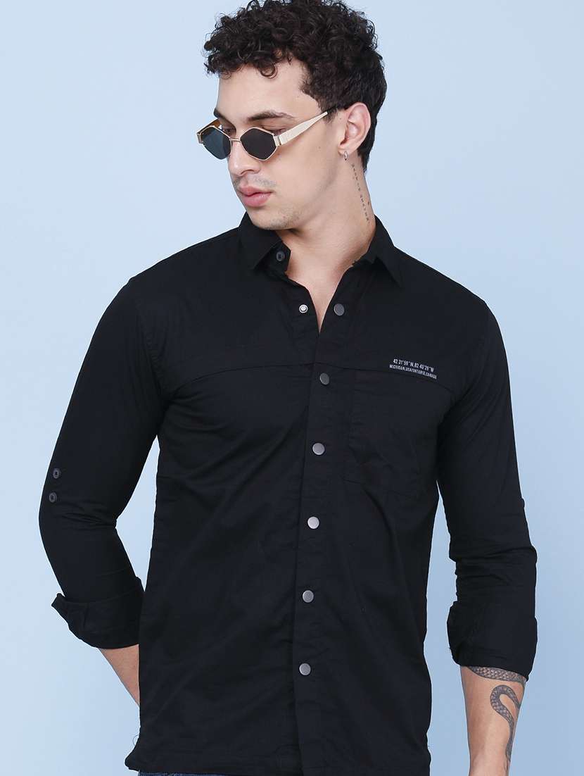 men solid collared regular shirt