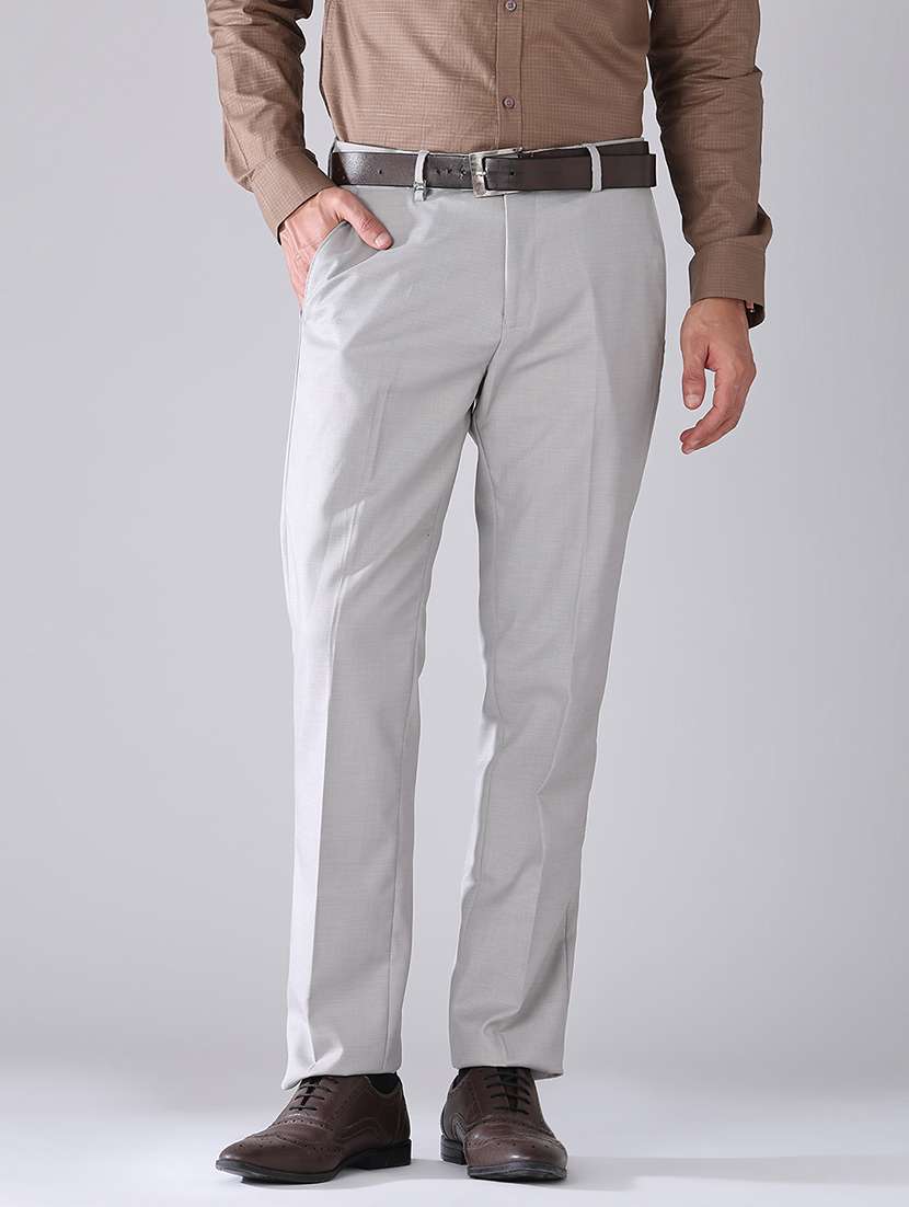 men solid mid rise flat front formal trouser
