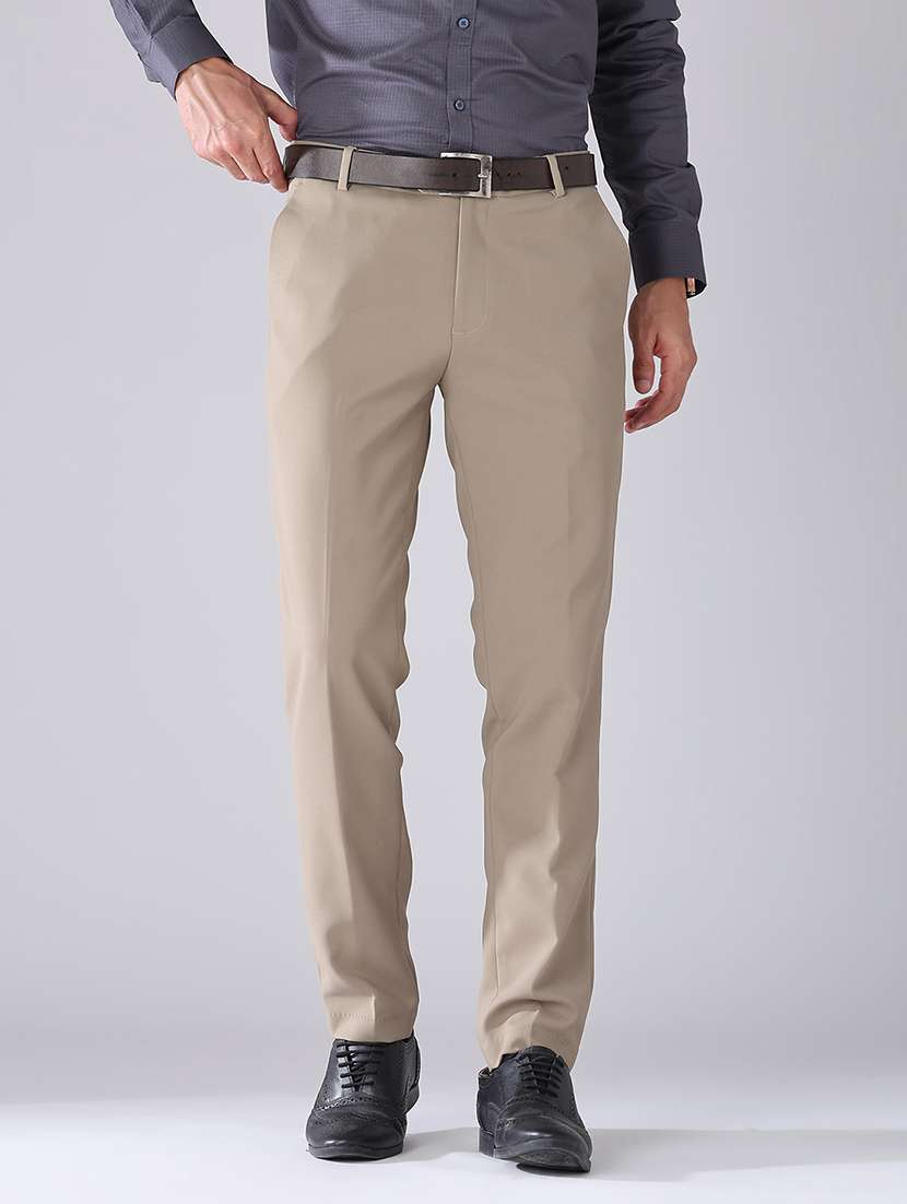 men solid mid rise flat front formal trouser