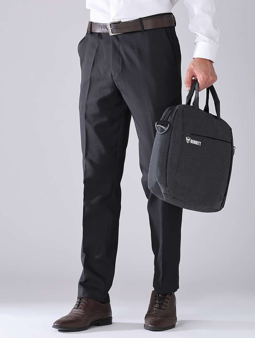 men solid mid rise flat front formal trouser