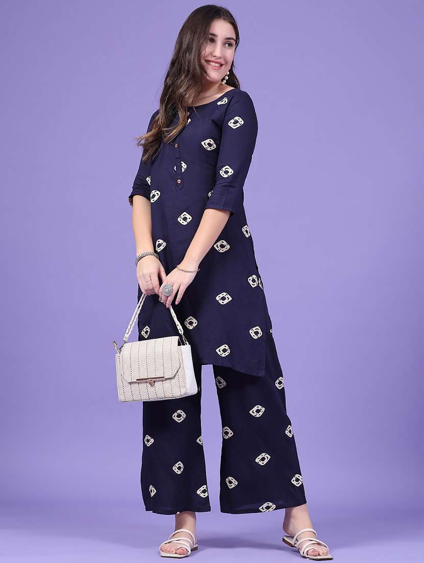 women printed three quarter sleeve ethnic co-ord set
