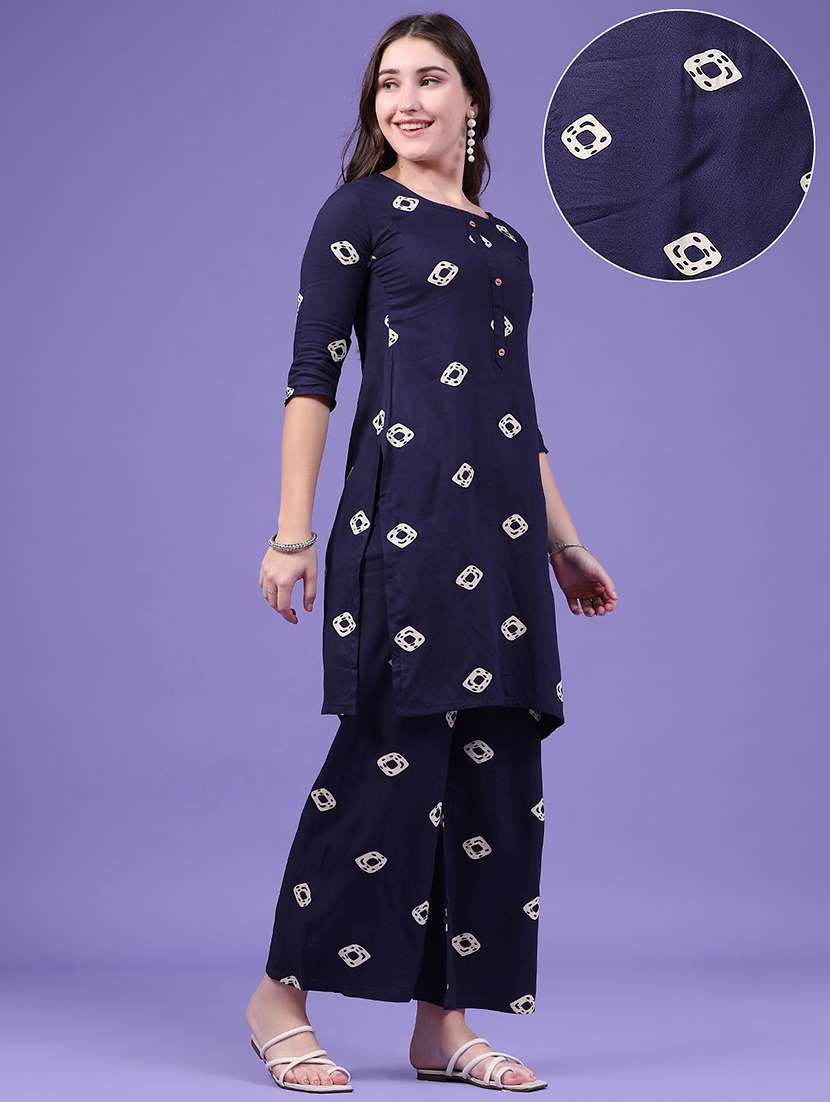 women printed three quarter sleeve ethnic co-ord set - 22468957 -  Standard Image - 3