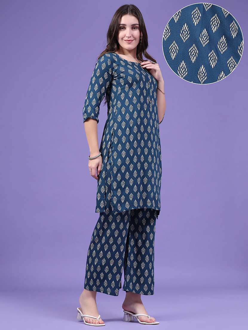 Women Printed Three Quarter Sleeve Ethnic Co-ord Set - 22468965 -  Standard Image - 3