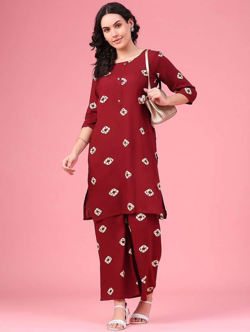women printed three quarter sleeve ethnic co-ord set