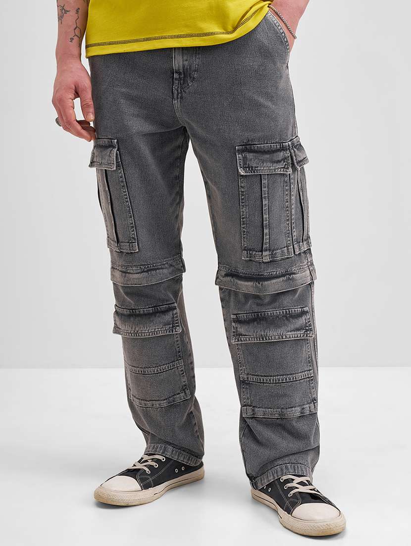  men baggy mid-rise cotton cargos jeans