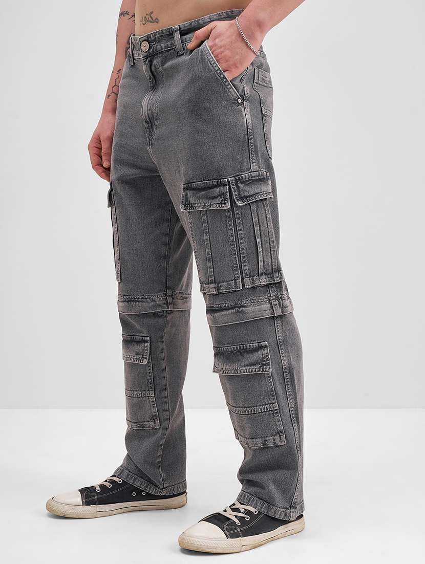  men baggy mid-rise cotton cargos jeans - 22469141 -  Standard Image - 3