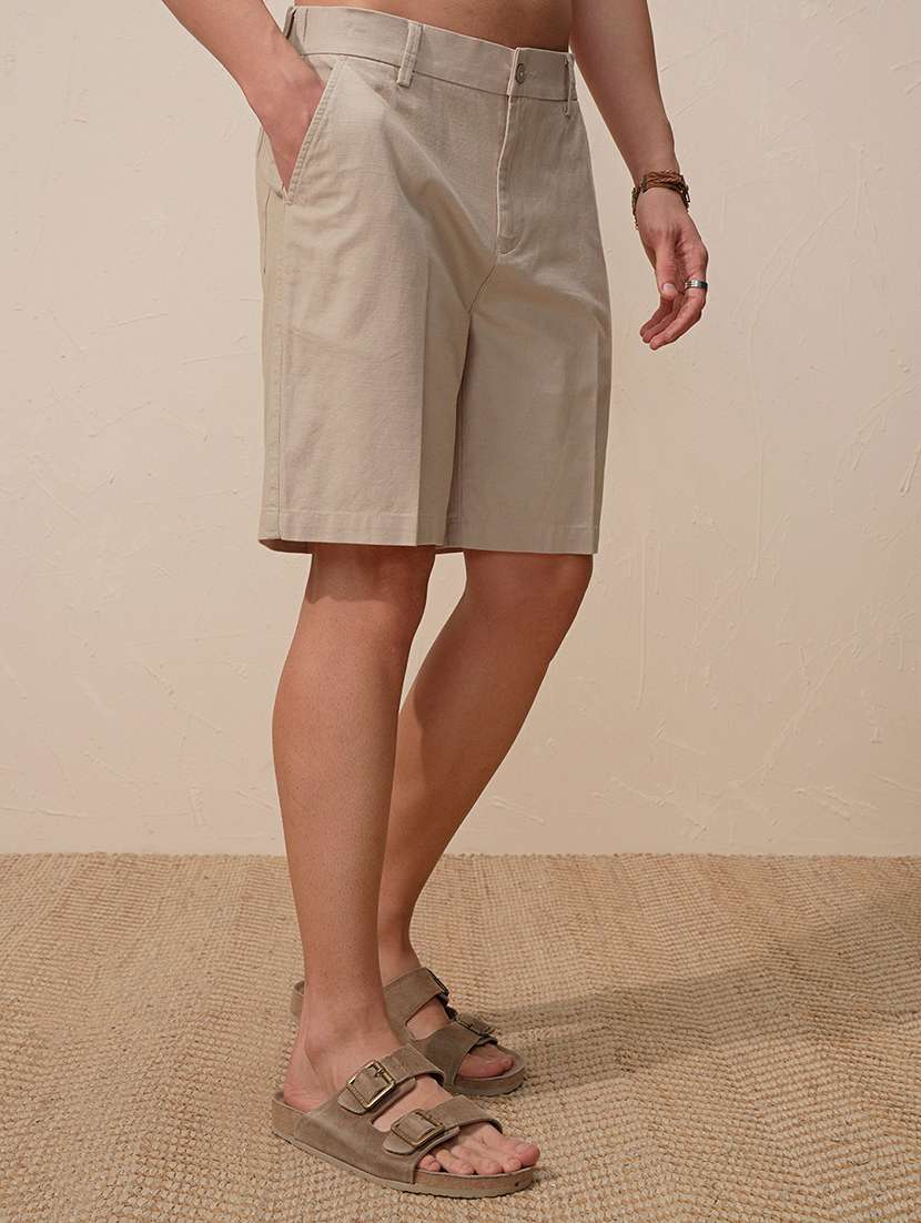 men mid rise beige cotton shorts - 22469169 -  Standard Image - 3