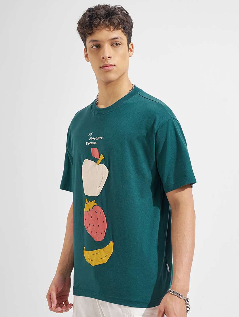 Men Green Cotton Blend Plain T-shirt - 22469244 -  Standard Image - 3