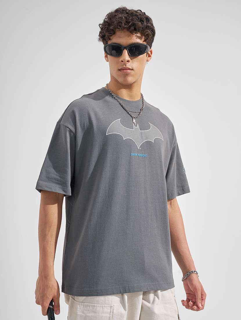 men grey graphic print cotton round neck oversized t-shirt - 22469258 -  Standard Image - 3