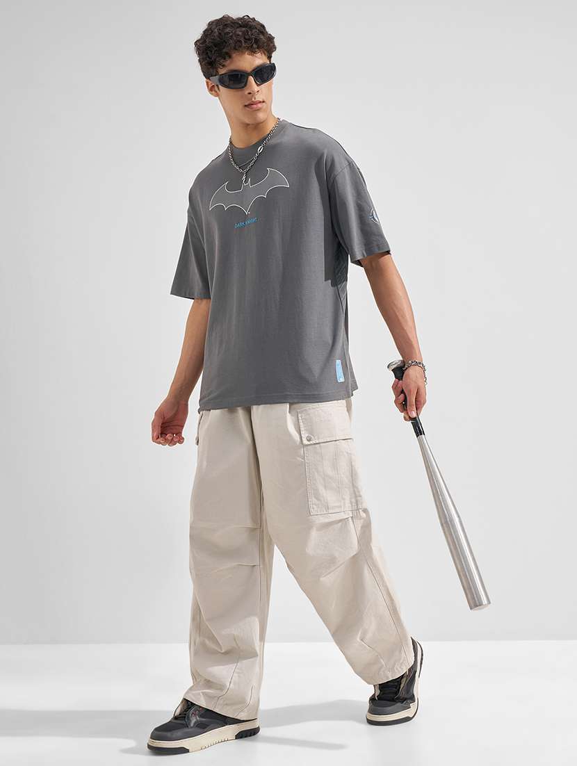 men grey graphic print cotton round neck oversized t-shirt - 22469258 -  Standard Image - 5