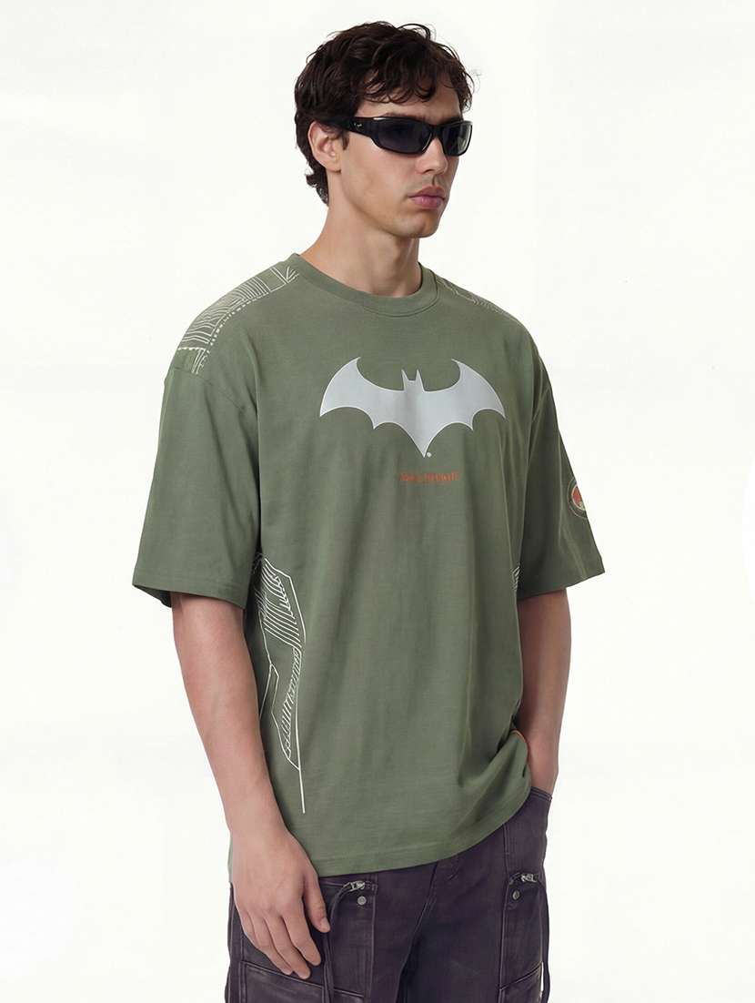 men olive round neck graphic print cotton t-shirt - 22469259 -  Standard Image - 3