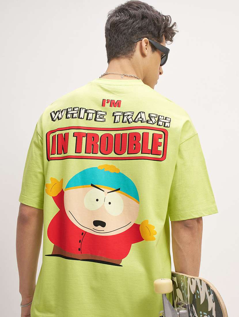men  cotton graphic print round neck oversized t-shirt