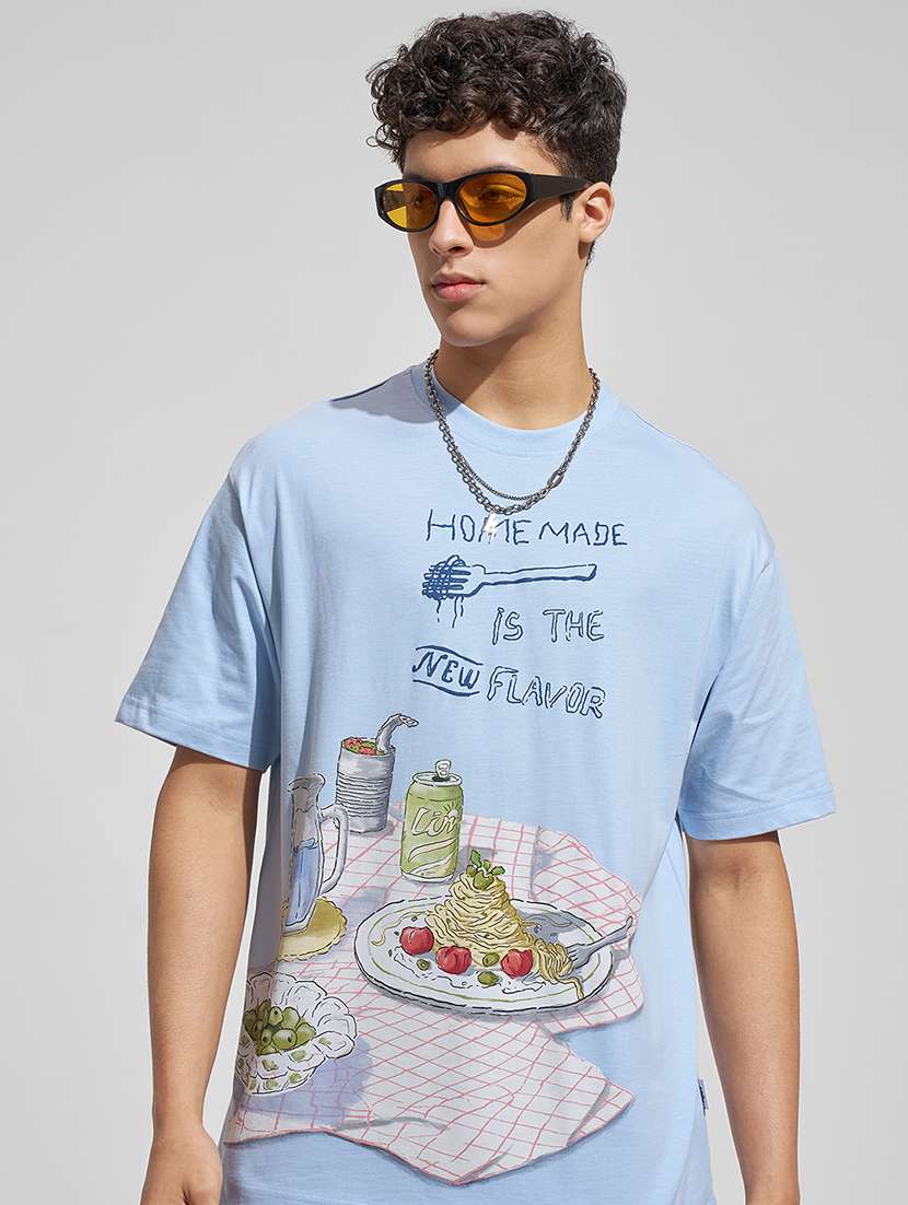men blue cotton plain t-shirt