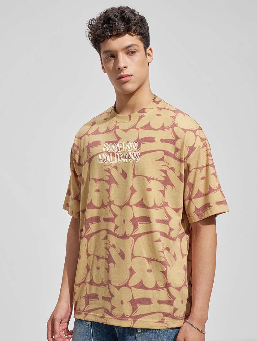 men graphic print tan round neck t-shirt - 22469296 -  Standard Image - 3