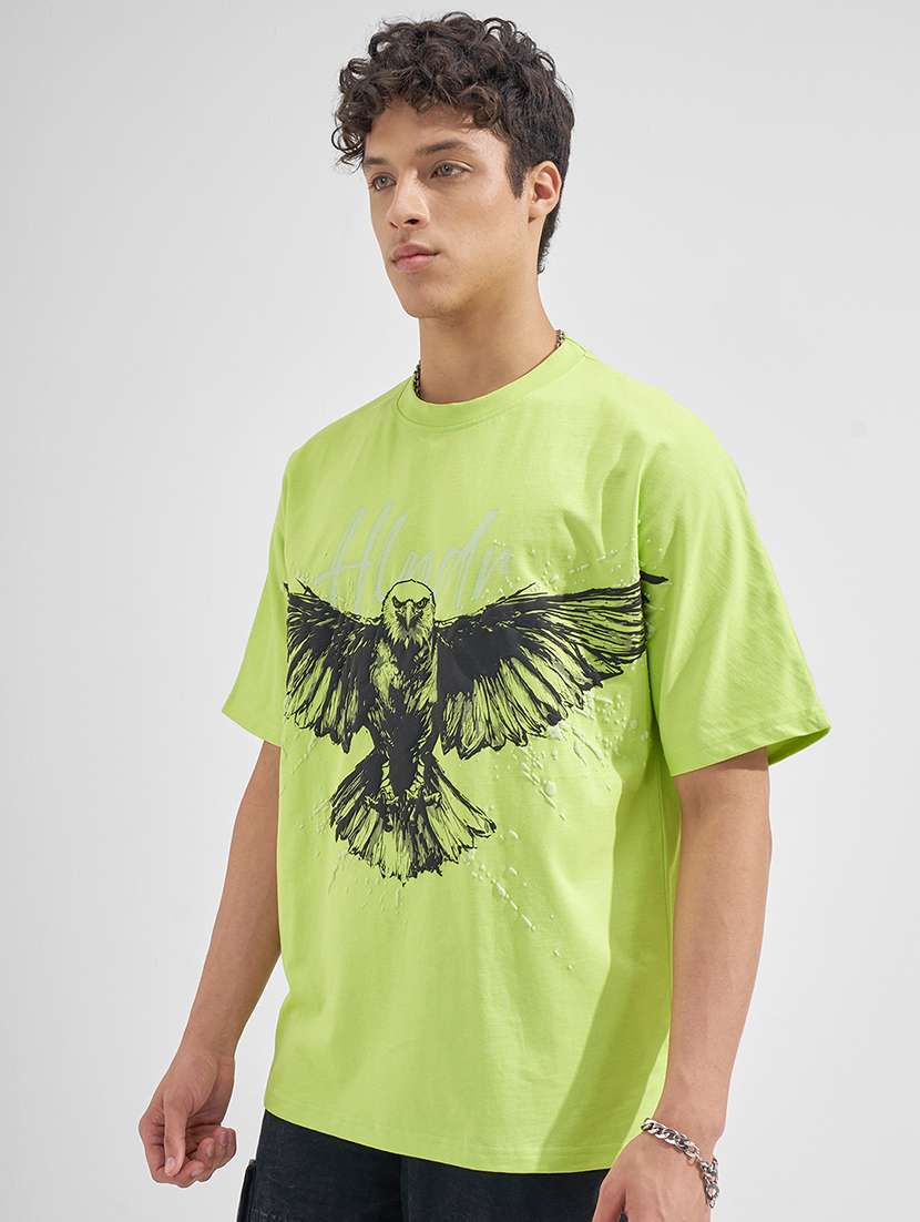 men lime graphic round neck cotton short sleeves t-shirt - 22469315 -  Standard Image - 3