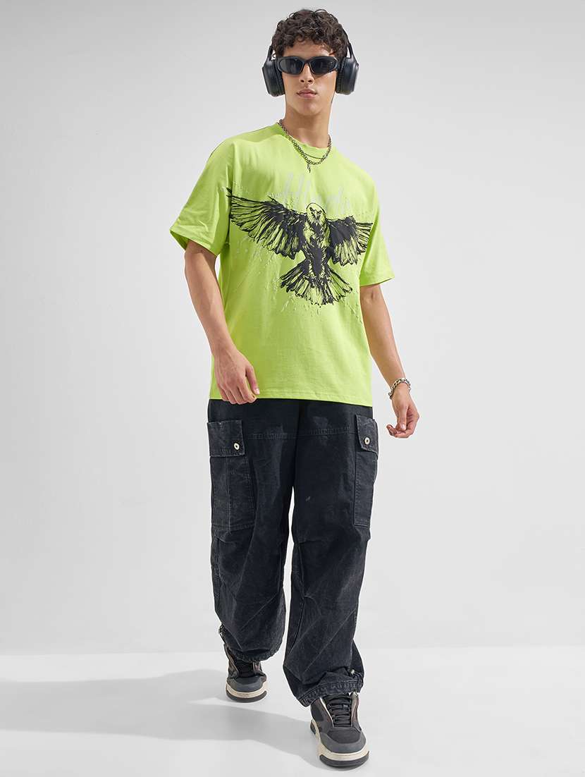 men lime graphic round neck cotton short sleeves t-shirt - 22469315 -  Standard Image - 5