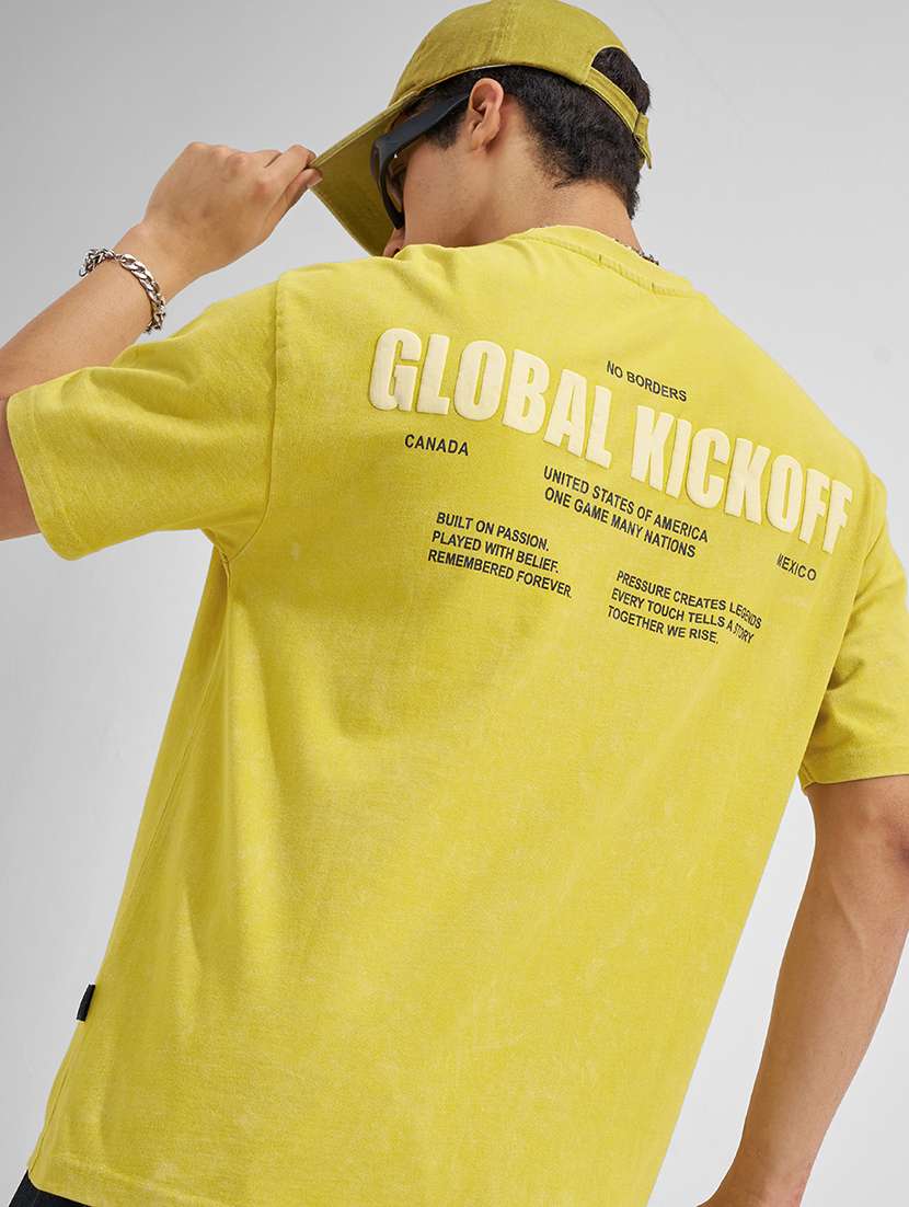 men yellow cotton plain t-shirt