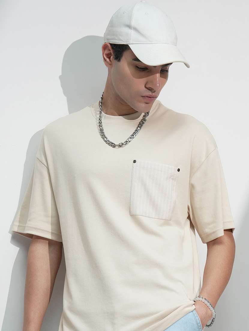 men cream cotton plain t-shirt