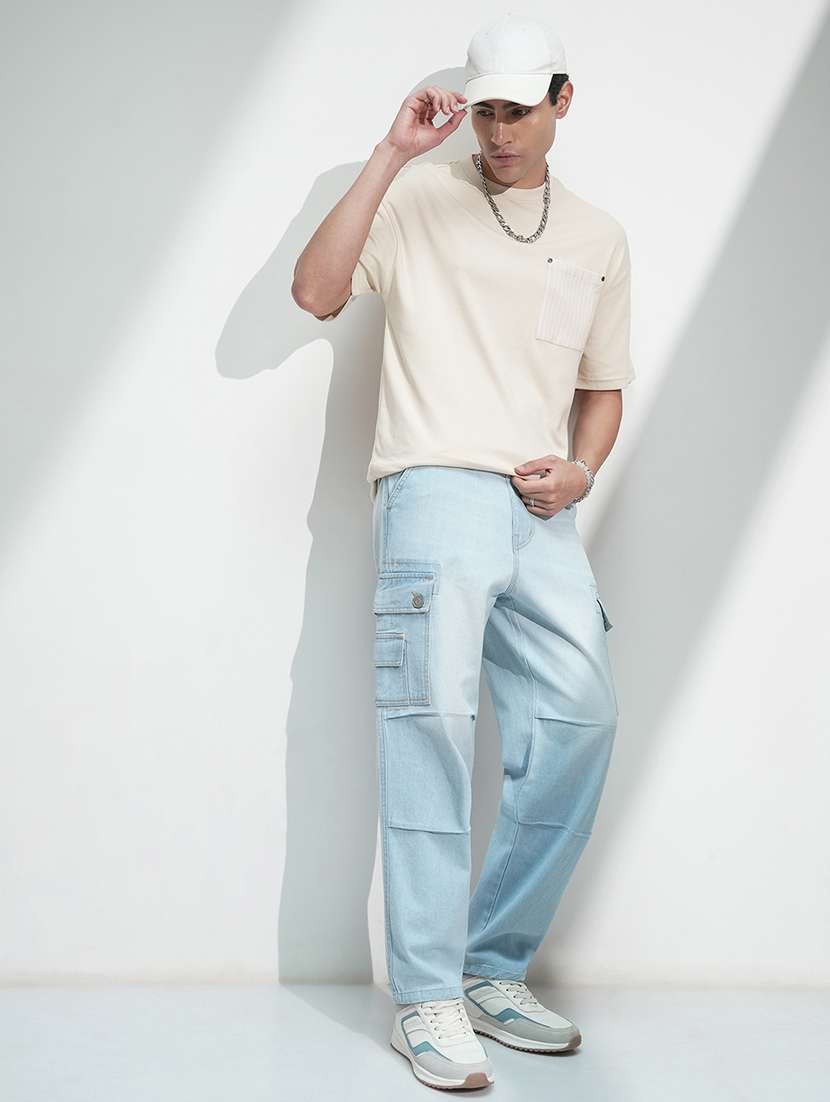 men cream cotton plain t-shirt - 22469323 -  Standard Image - 5