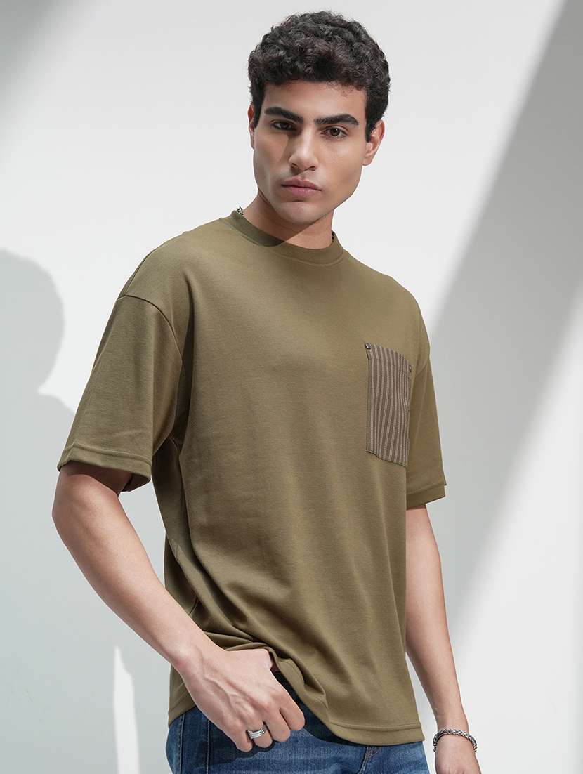 men olive cotton short sleeves round neck t-shirt - 22469324 -  Standard Image - 3