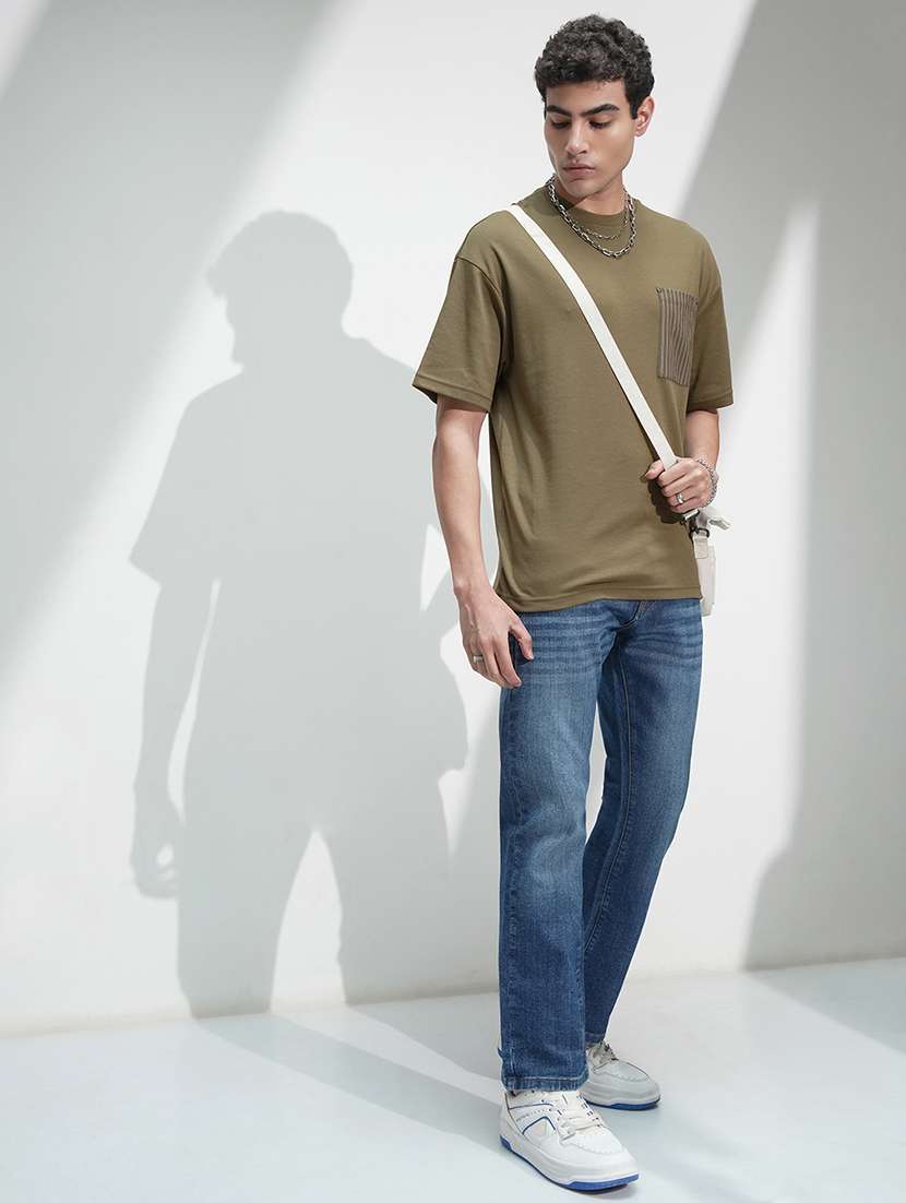 men olive cotton short sleeves round neck t-shirt - 22469324 -  Standard Image - 5
