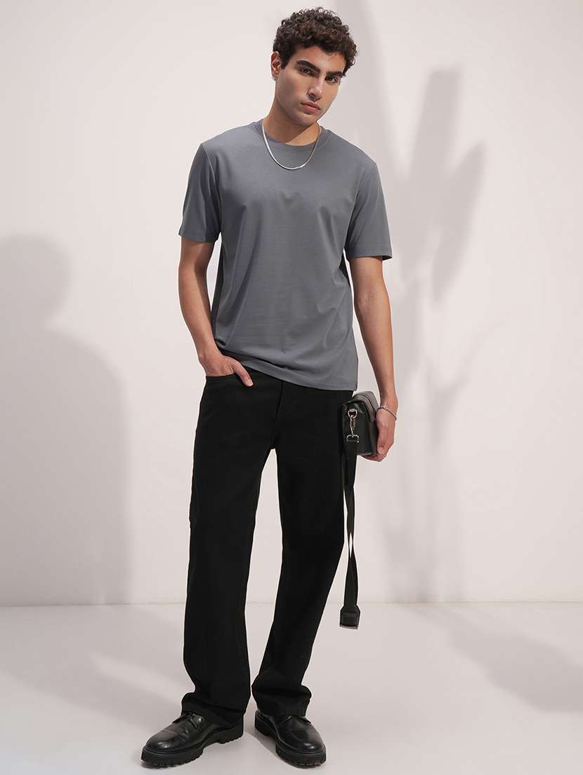 men  grey cotton blend solid regular t-shirt - 22469331 -  Standard Image - 5
