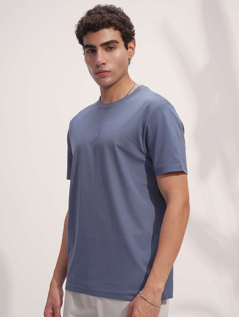 men casual blue cotton blend solid t-shirt - 22469333 -  Standard Image - 3