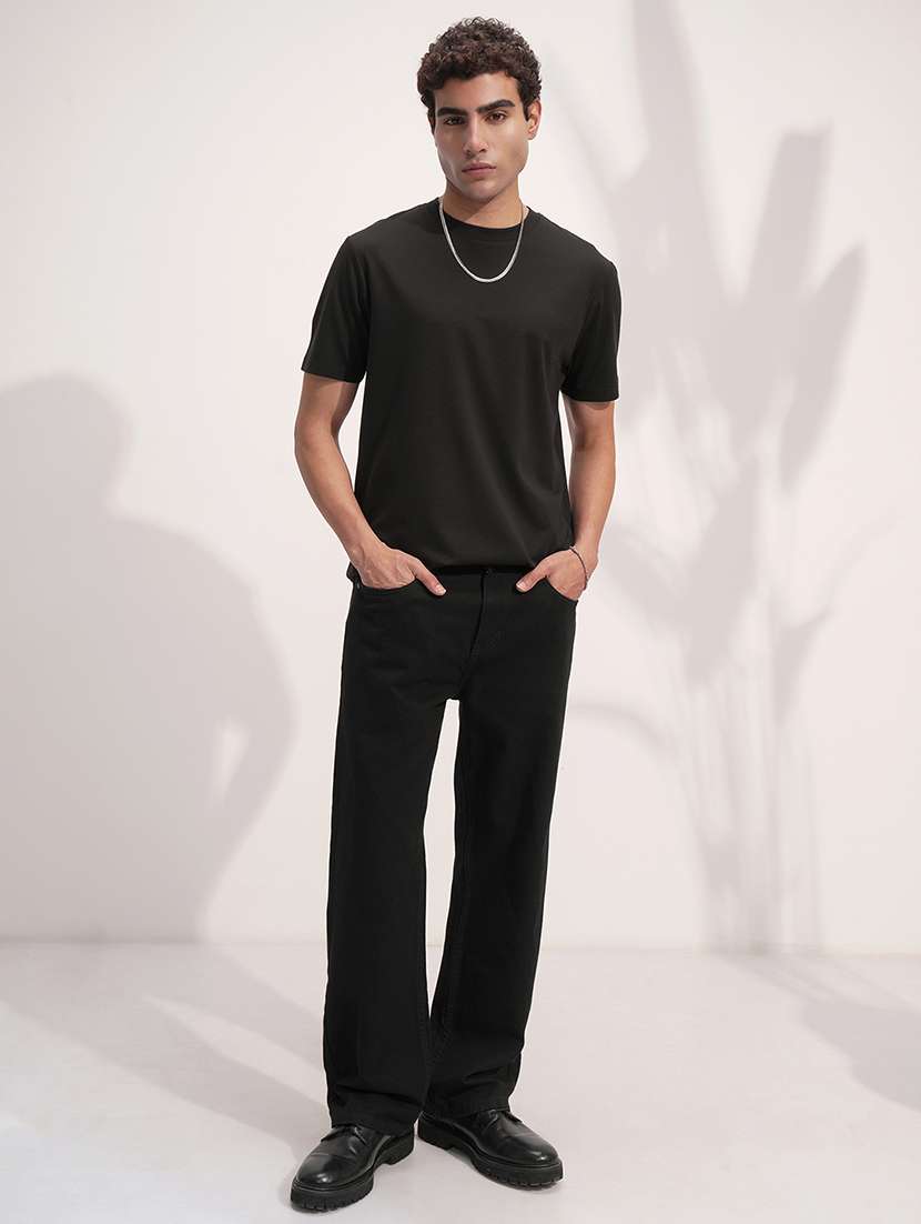 men black cotton blend plain t-shirt - 22469337 -  Standard Image - 5