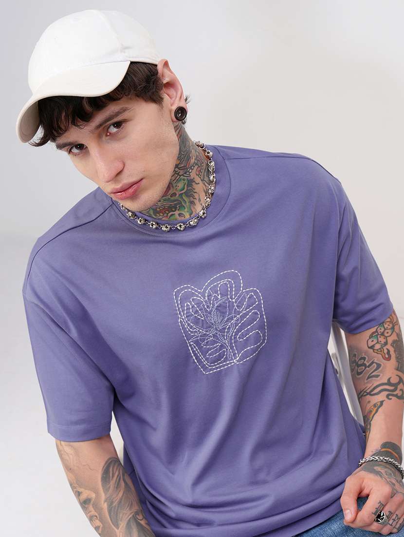 men purple cotton plain t-shirt