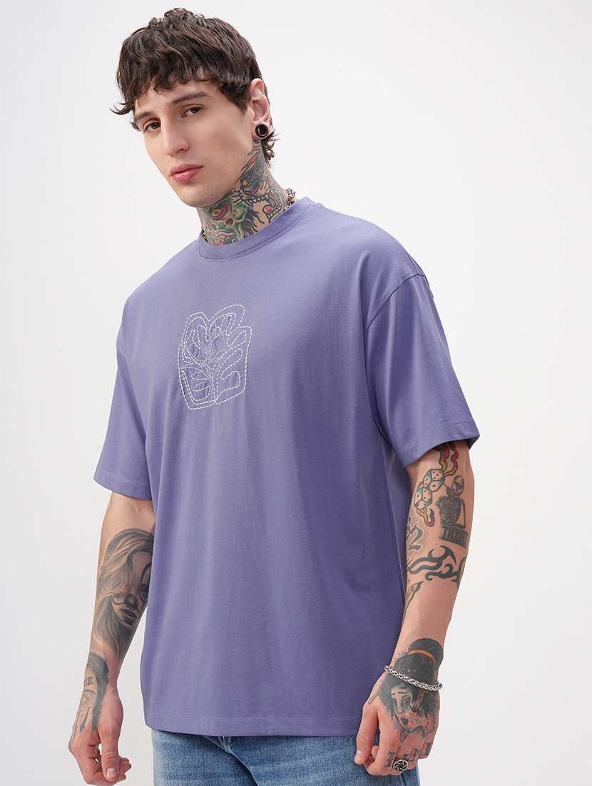 Men Purple Cotton Plain T-shirt - 22469338 -  Standard Image - 3
