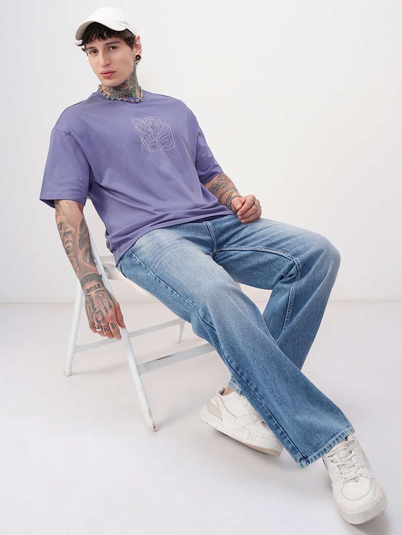 Men Purple Cotton Plain T-shirt - 22469338 -  Standard Image - 5