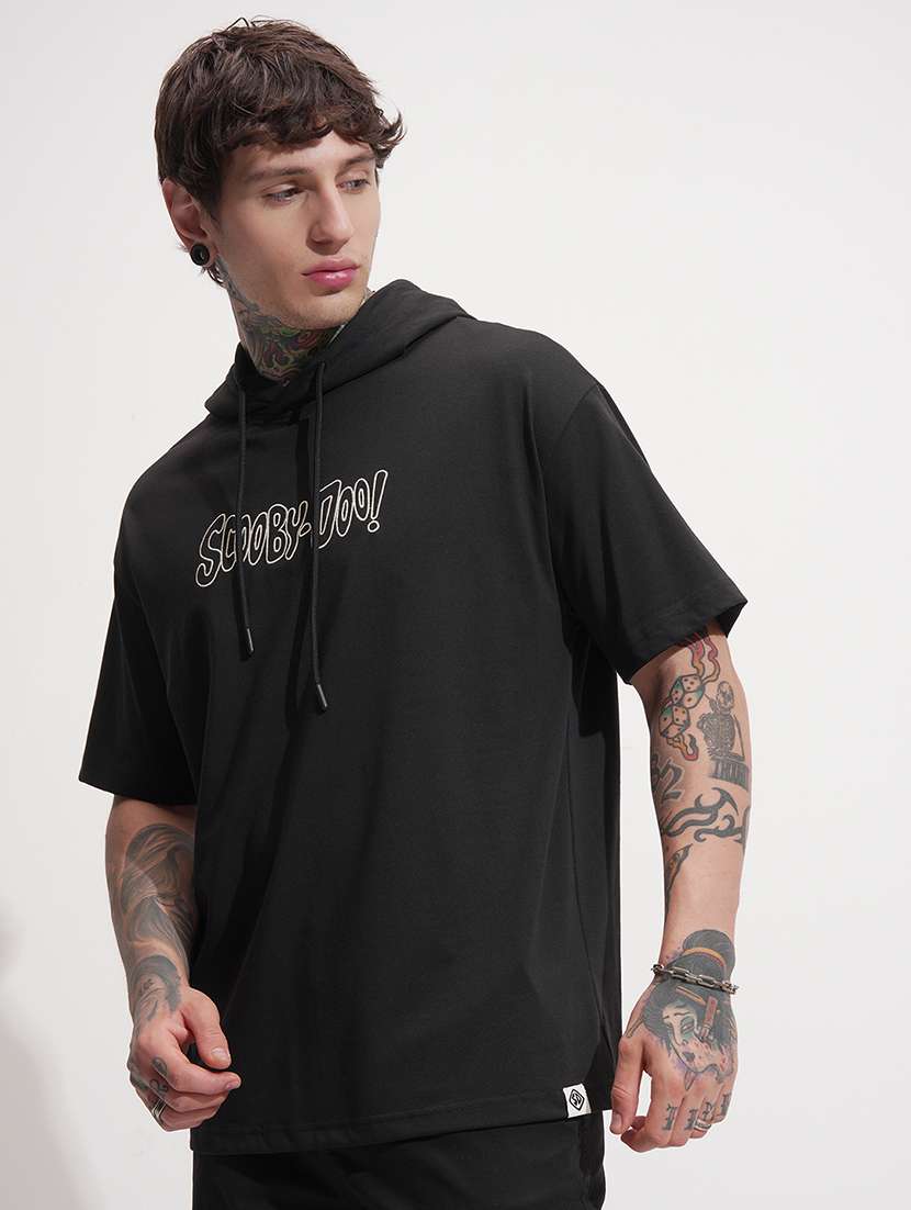 Men Black Printed Cotton Blend Oversized T-shirt - 22469345 -  Standard Image - 3