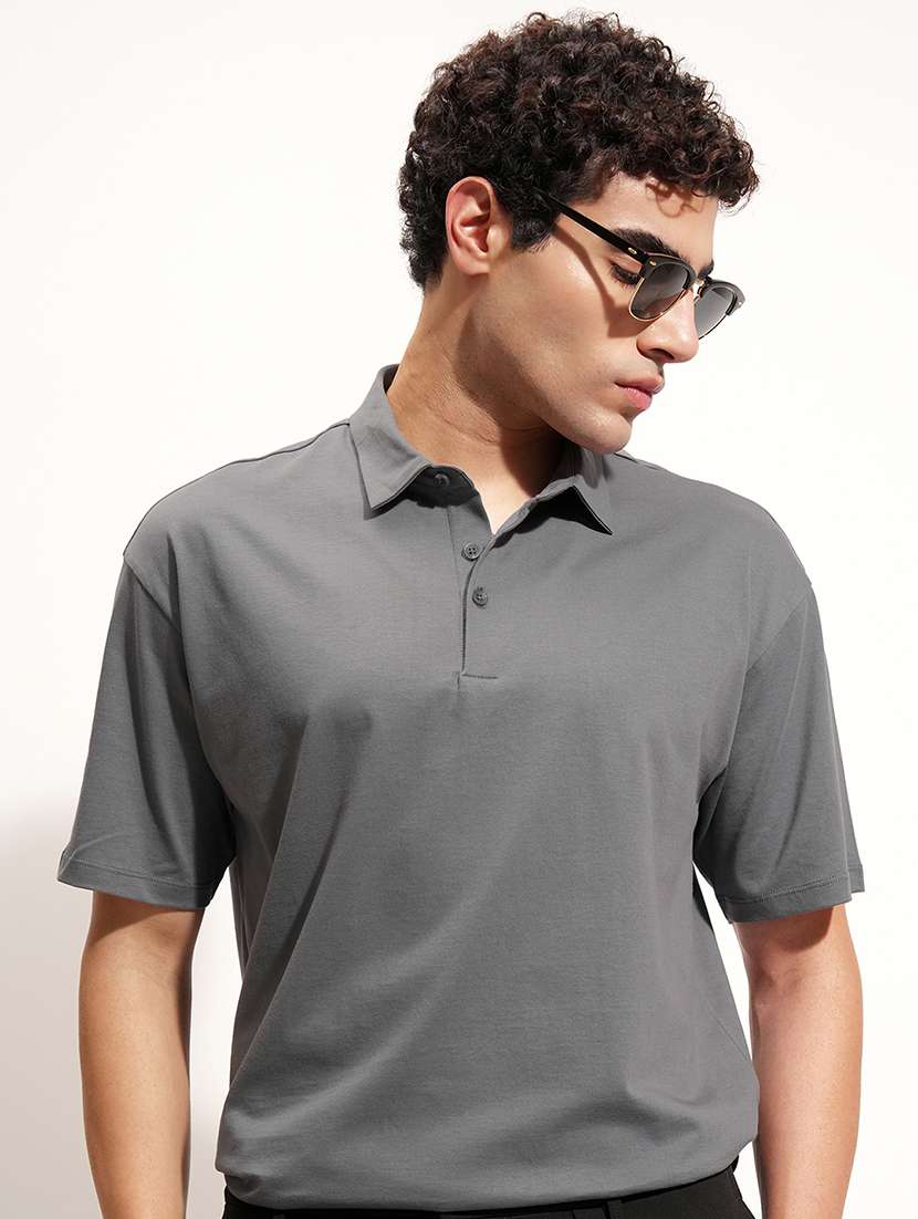 men grey cotton plain t-shirt