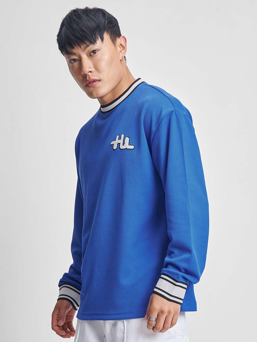 men blue polyester textured long sleeves t-shirt - 22469390 -  Standard Image - 3