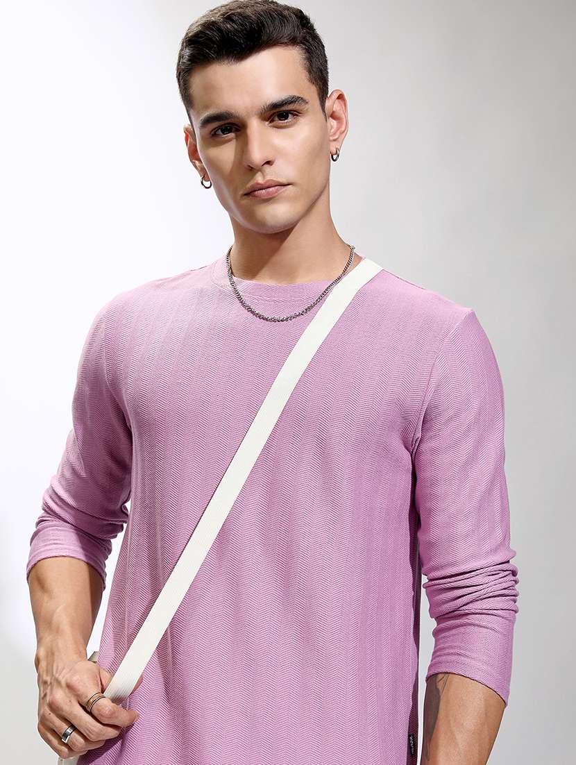 men self design long sleeve regular fit t-shirt