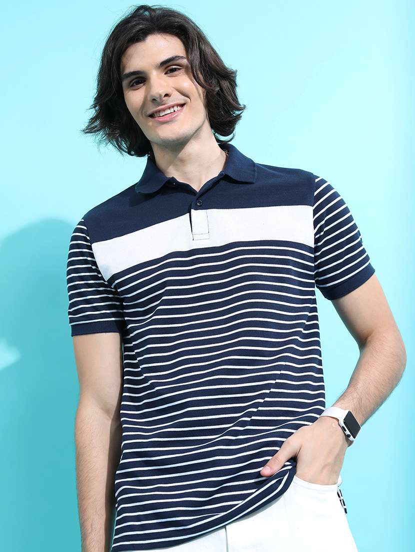 men navy blue polyester plain t-shirt